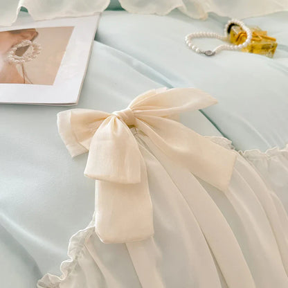 Decorbites™ Korean Lace Bogen-Bettwäsche-Set: Luxuriöse Prinzessinnen-Steppdecke für Mädchen Hochzeit Heimtextilien