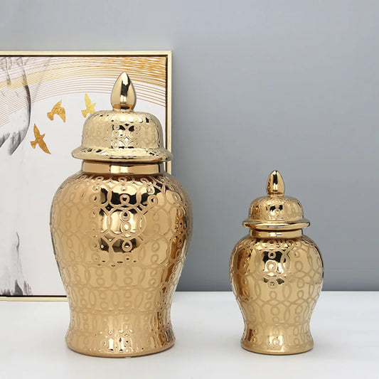 Decorbites™ Golden Pattern Porzellan-Ginger-Jar-Vase mit Deckel für die Hausdekoration