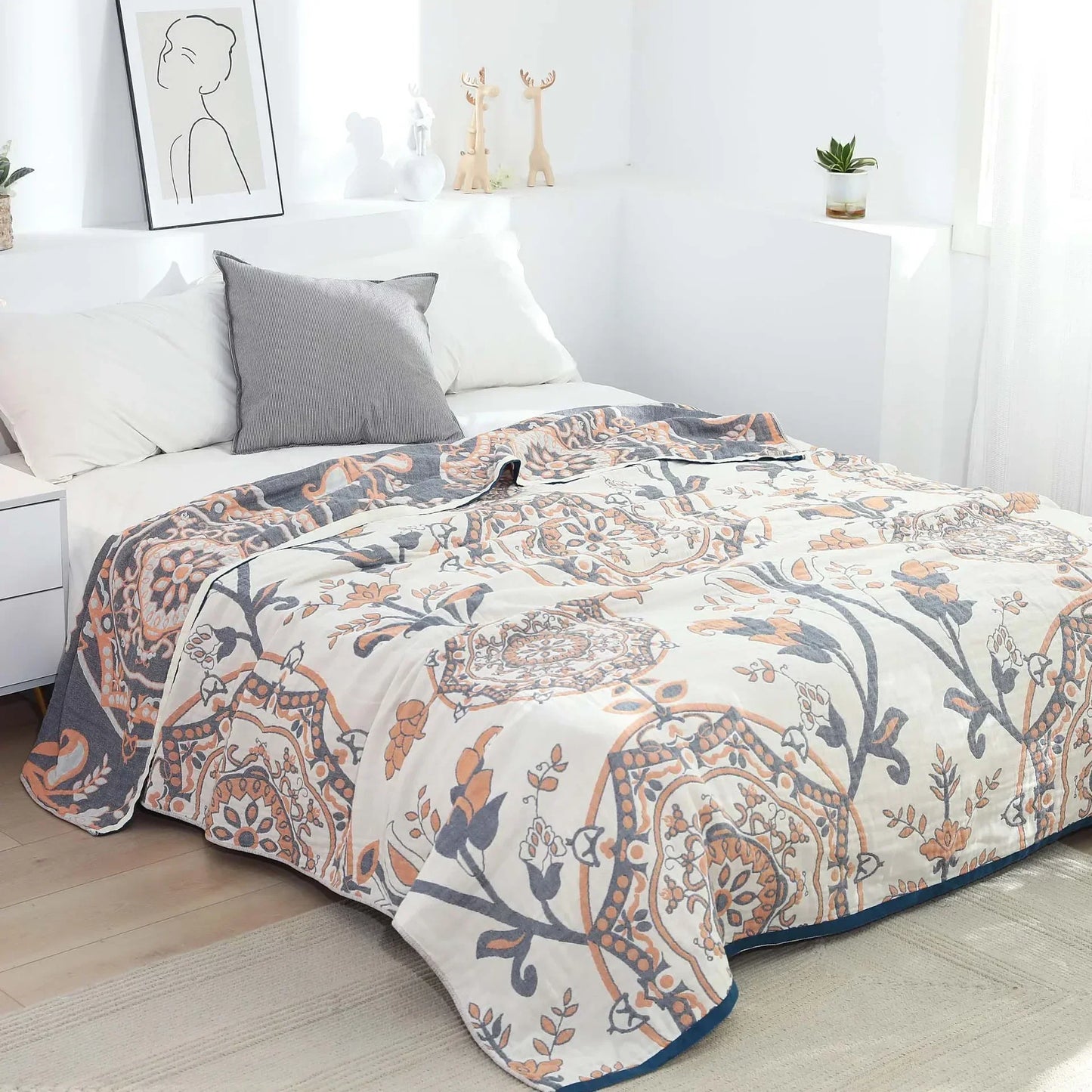 Decorbites™ Boho-Mandala-Baumwolldecke für den Sommer – Doppelseitige weiche Wurfdecke für Betten, Sofas