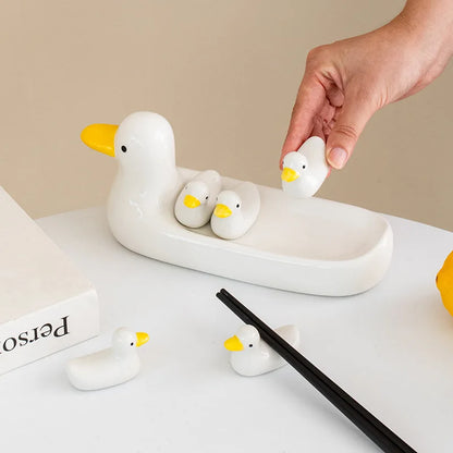 Decorbites™ Entenhaltes-Stäbchenhalter-Tablett Weißer-Hase-Porzellan-Teller Heimdekoration