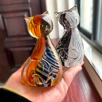Decorbites™ Handgeblasene Glas-Katzenfigur, Moderne Kunst-Kristallskulptur, Süßes Ornament