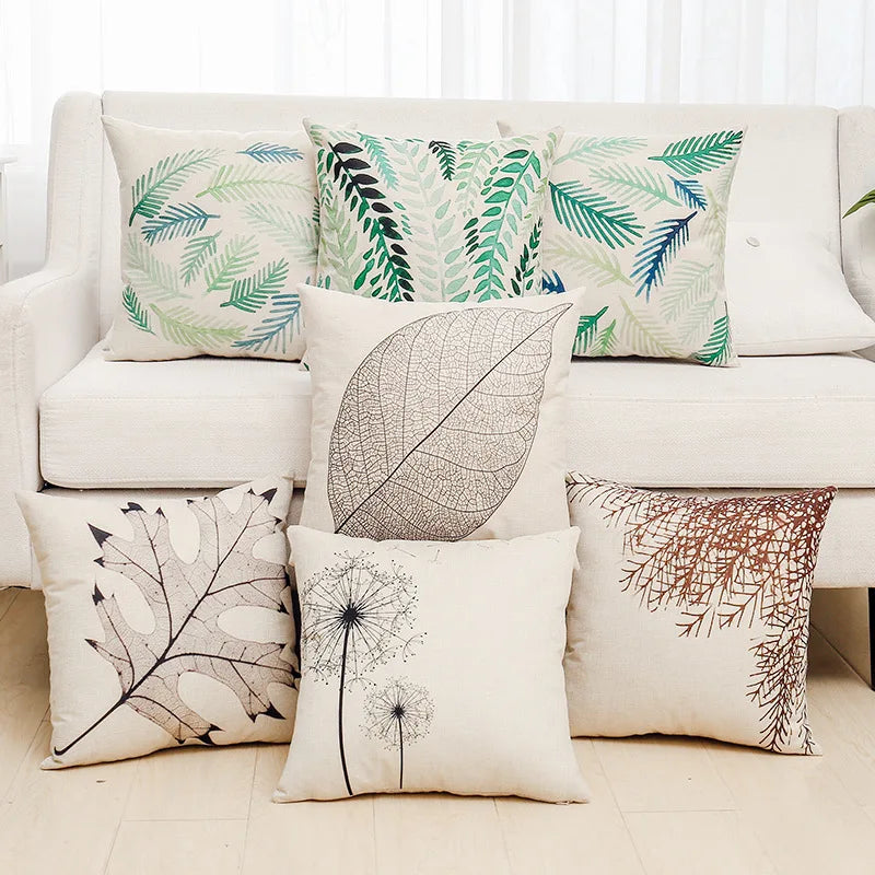 Decorbites™ Grüne Pflanzenblätter Blume Leinen Kissenbezug - Moderner Sofawurfkissenbezug
