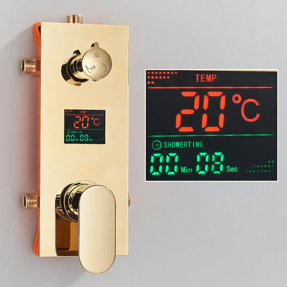 Decorbites™ Schwarzes Digitales Duscharmatur-Set mit Regendusche und Ganzmetall-Mischer Display