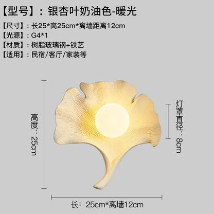 Decorbites™ Ginkgo-Biloba-Harz-Wandleuchte LED-Kunst-Dekoration für Schlafzimmer & Wohnzimmer