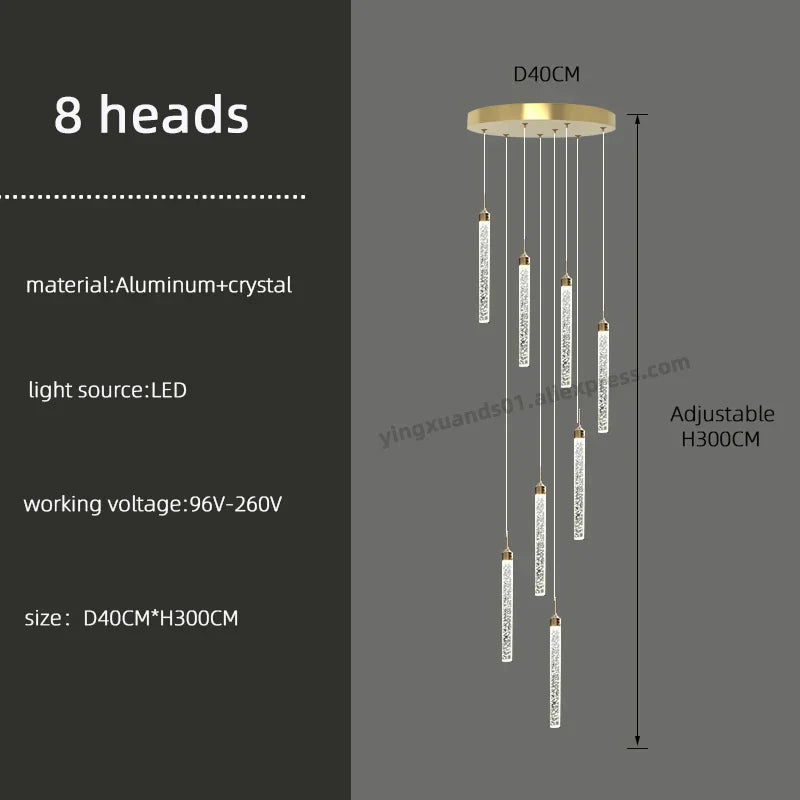 DecorBites™ Golden LED Crystal Chandelier for Living Room Staircase
