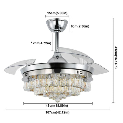 Decorbites™ Kristall-Lüfter-Leuchter LED-Licht ausklappbare Blätter dimmbar Fernbedienung modernes Wohnraumausstattung