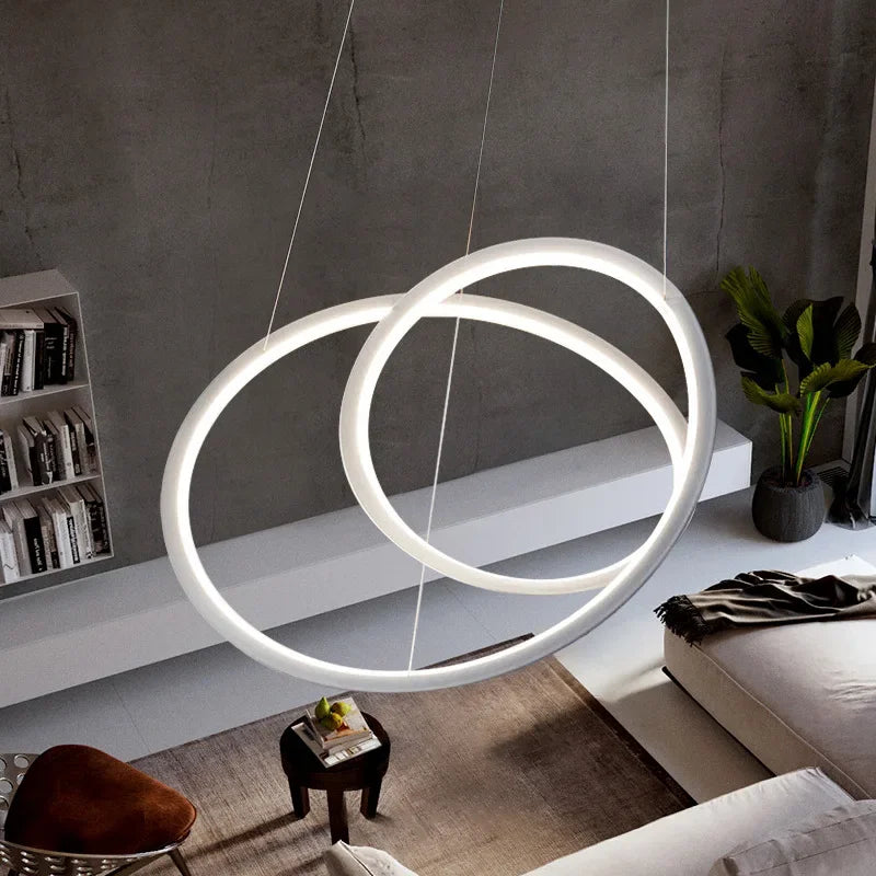 Decorbites™ Kepler Rund LED Kronleuchter für Wohnzimmerdekoration Weißer Pendellampenschirm