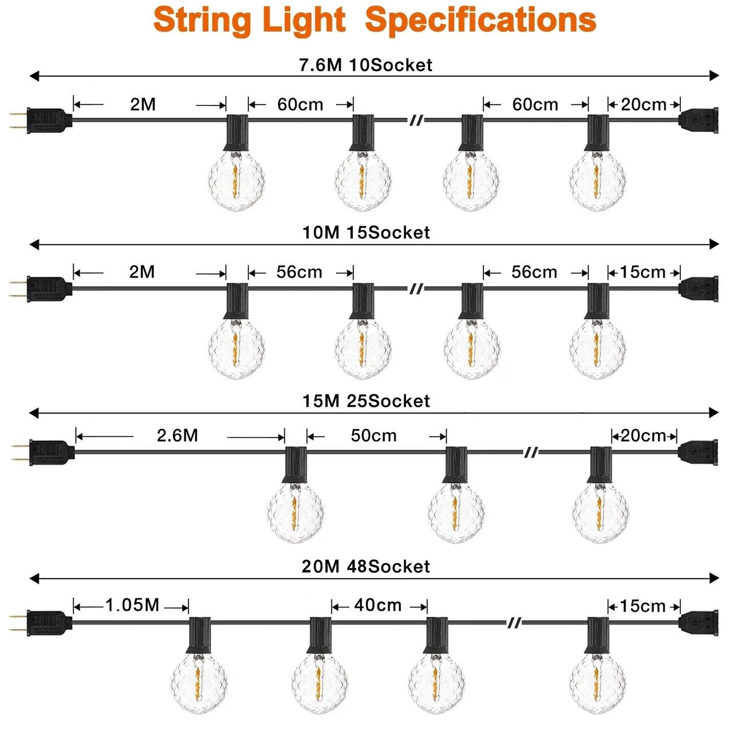 Decorbites™ Dimmbare LED G40 Lichterkette | 50FT 65FT Verbindbare Außen-Feenkette