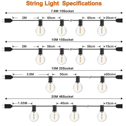 Decorbites™ Dimmbare LED G40 Lichterkette | 50FT 65FT Verbindbare Außen-Feenkette