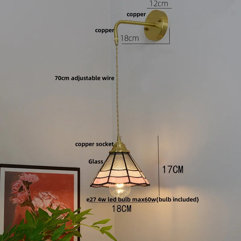 Decorbites™ Glas Messing LED Wandarmleuchte mit Zugschalter Vintage Waschtischleuchte