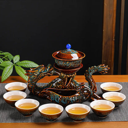 DecorBites™ Dragon Kung Fu Tea Set: High-End Bone China Teapot & Cup, Automatic, Holiday Gift