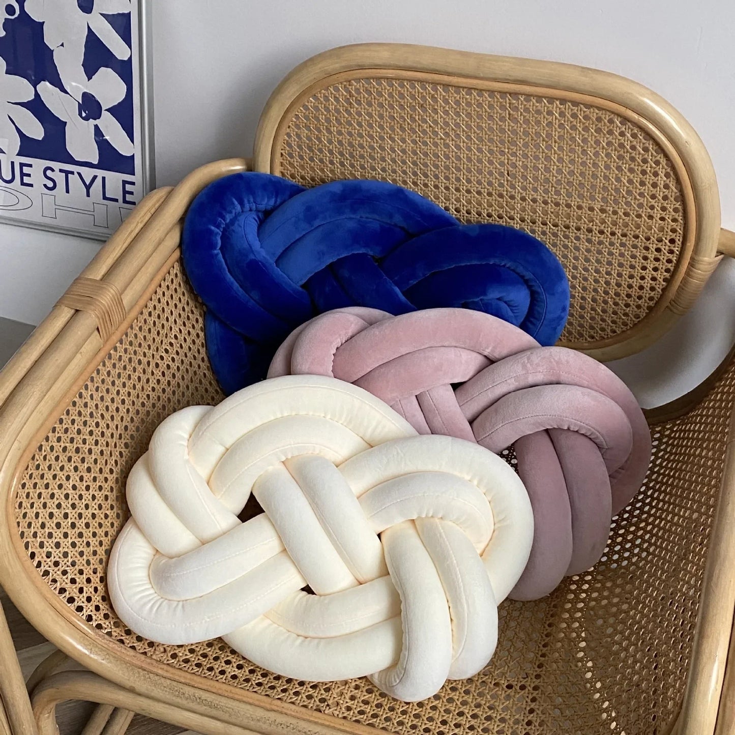 DecorBites™ Handmade Knot Throw Pillow Back Cushions Blue Sofa Car Home Office Decor