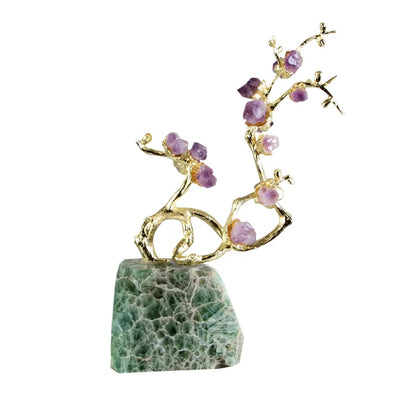 DecorBites™ Amethyst Brass Tree Ornament Crystal Simulation Plant Sculpture Home Decoration