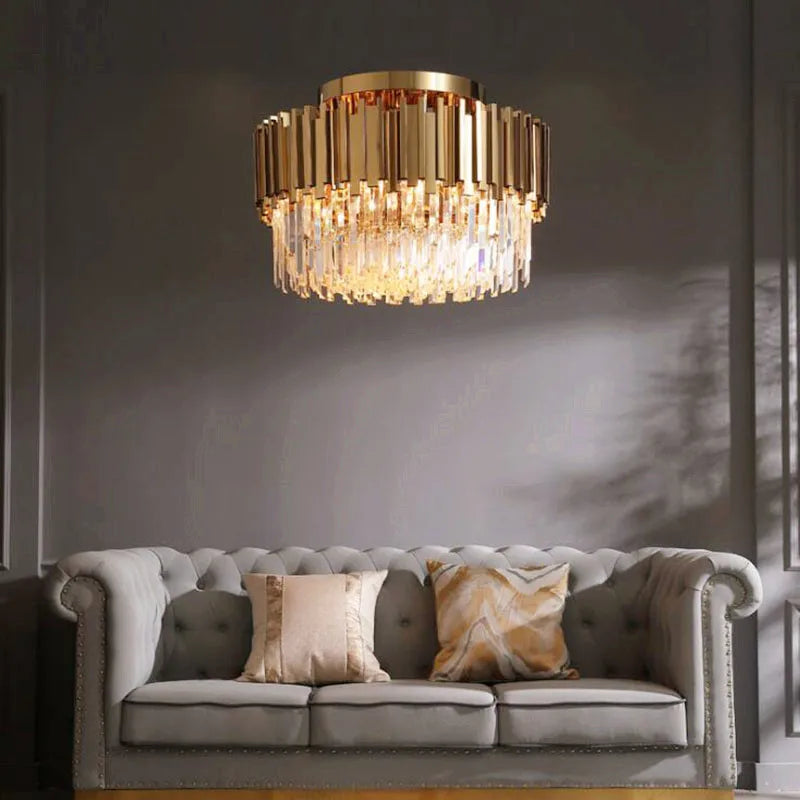 Gold Crystal LED Ceiling Lamp Dia100cm H45cm