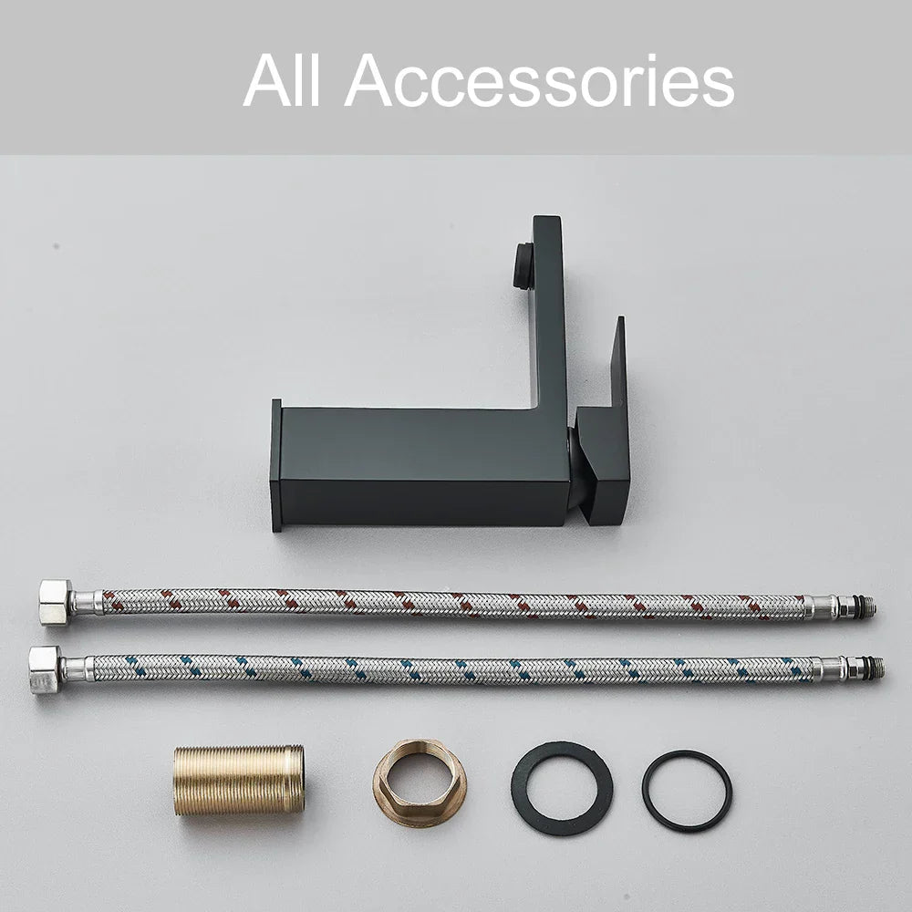 DecorBites™ Black Brass Square Basin Faucet: Bathroom Washbasin Mixer Tap, Single Handle Tall Model.