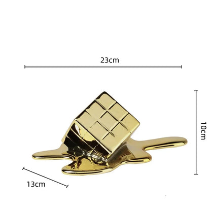 DecorBites™ Geometric Gold Resin Cube - Modern Checked Square Decor Figurine