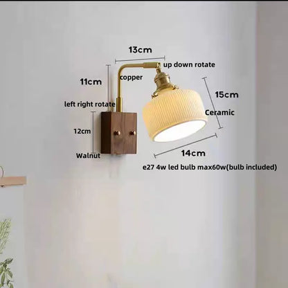 Decorbites™ LED-Wandleuchte aus Walnussholz, drehbar, Kupfer-Nachttischlampe