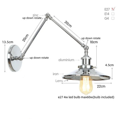 Decorbites™ Industrielle Linse Vintage-Loft-LED-Wandleuchte mit Schwingarmen und Zugschalter