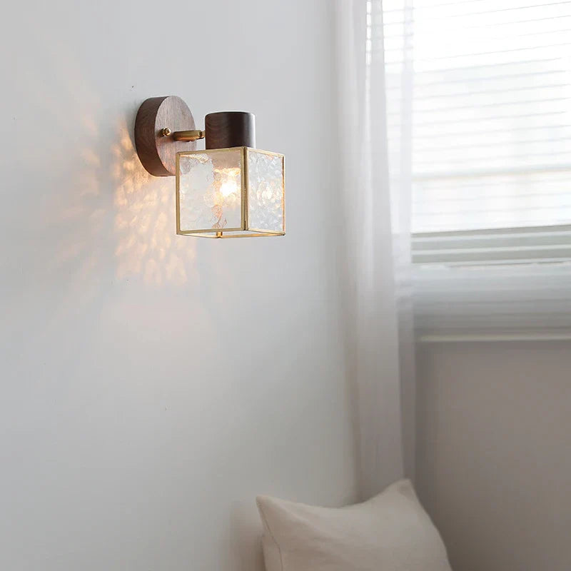Decorbites™ Klare Glas LED Wandlampe Walnuss-Holz Schlafzimmer Wohnzimmer Modernes Armatur