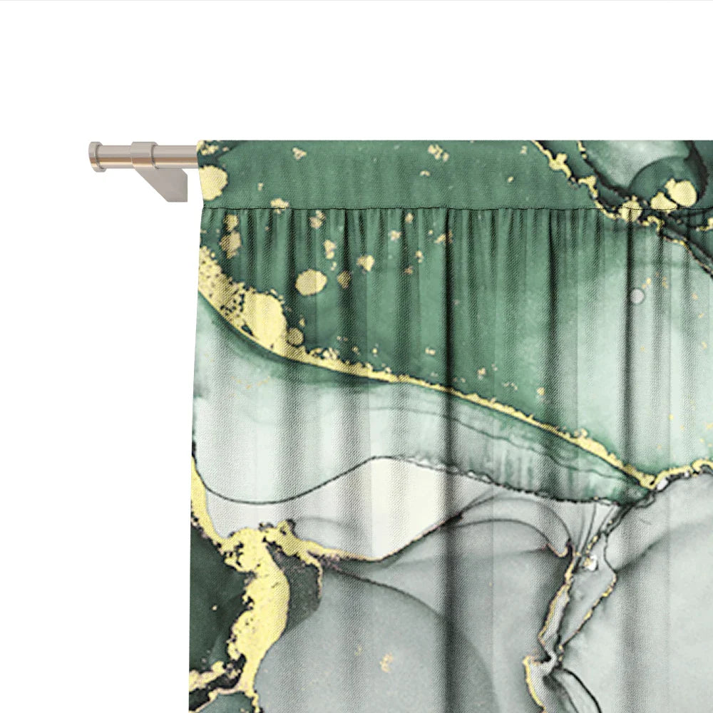 DecorBites™ Green Marble Rod Pocket Curtains for Home Decoration