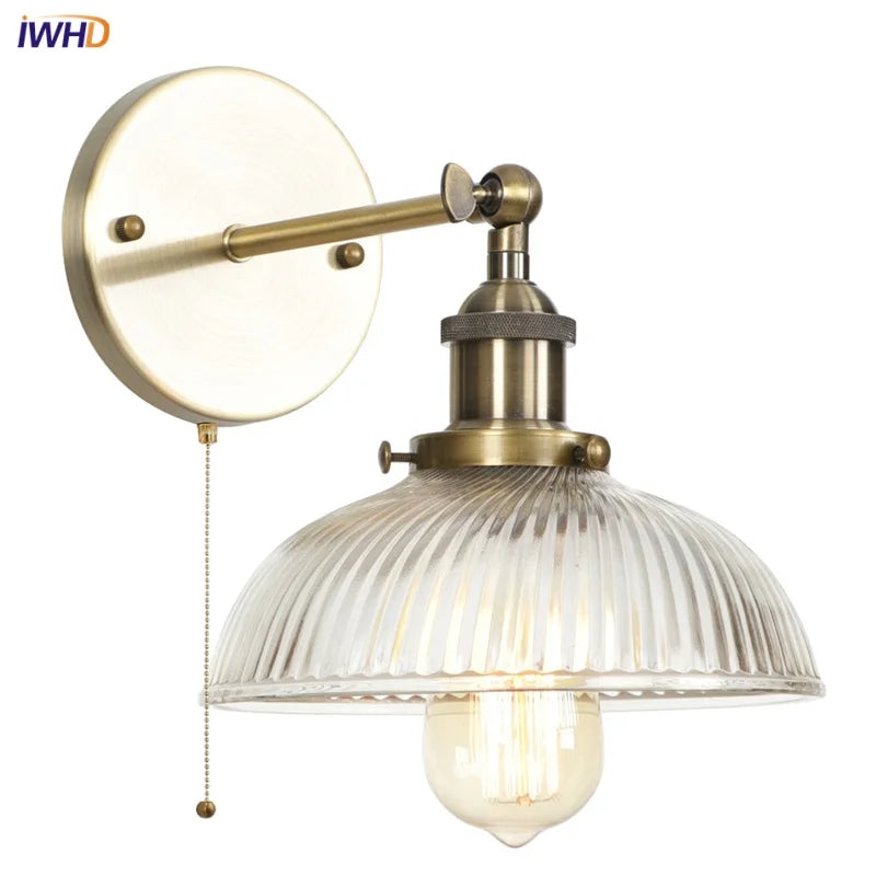 Decorbites™ Glas-Industrie-LED-Wandleuchte mit Zugschalter, Vintage-Nachttischlampe