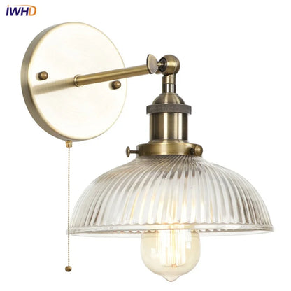 Decorbites™ Glas-Industrie-LED-Wandleuchte mit Zugschalter, Vintage-Nachttischlampe