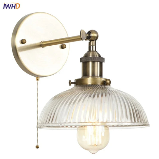 Decorbites™ Glas-Industrie-LED-Wandleuchte mit Zugschalter, Vintage-Nachttischlampe