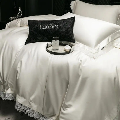 Decorbites™ Französische Spitzenkante-Bettwäsche-Set, 1000TC Ägyptische Baumwolle, Queen King, Daunendecke, Laken, Kissenbezüge
