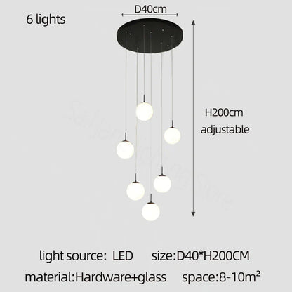 DecorBites™ Cream Glass Ball Chandelier for Duplex Villa Penthouse, Restaurant and Staircase