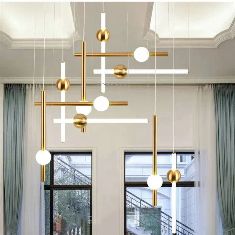 DecorBites™ Geometric Line Frame Chandelier Pendant Lights for Stairs and Table Decor