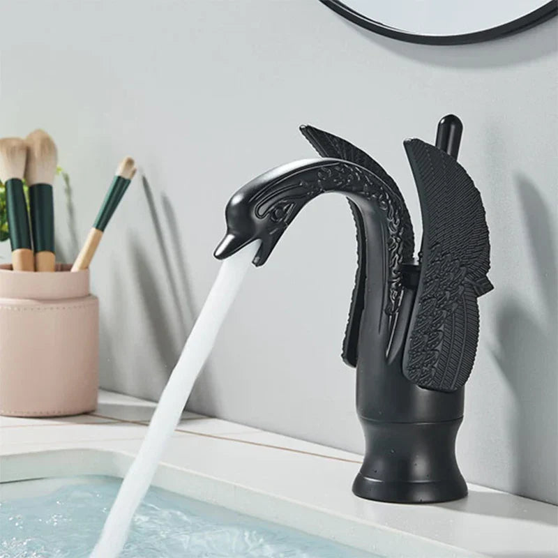 DecorBites™ Golden Swan Bathroom Mixer Faucet - Deck Mount Basin Tap with One Handle