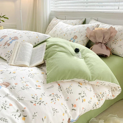 DecorBites™ Cozy Pattern Printed 4Pcs Single Bedding Set - Soft Cotton Fabric