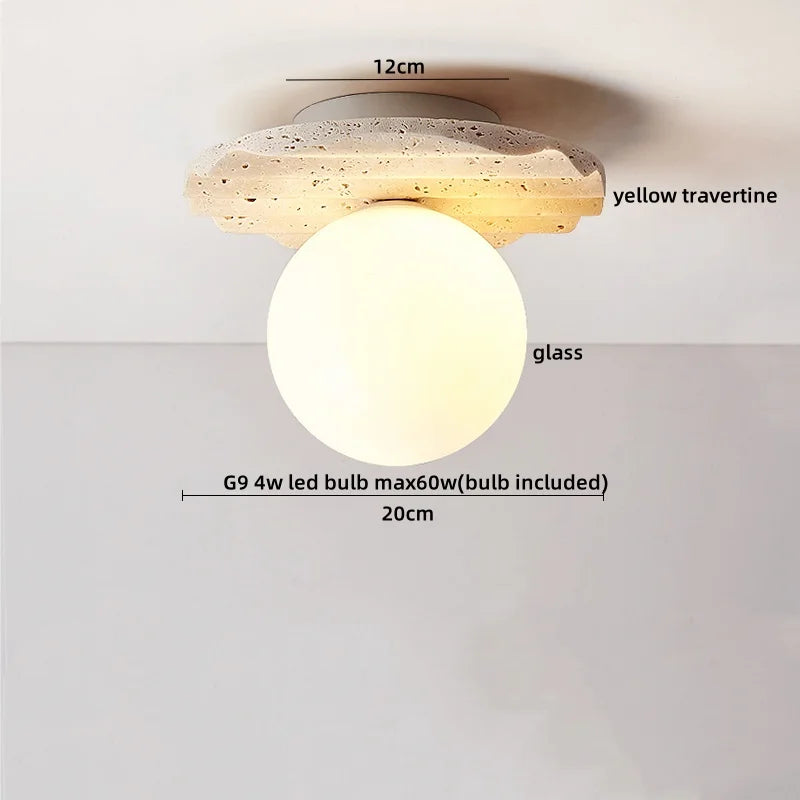 Decorbites™ Japan-Stil LED-Deckenleuchte Gelber Travertin-Stein Holz-Basis Schlafzimmerleuchte