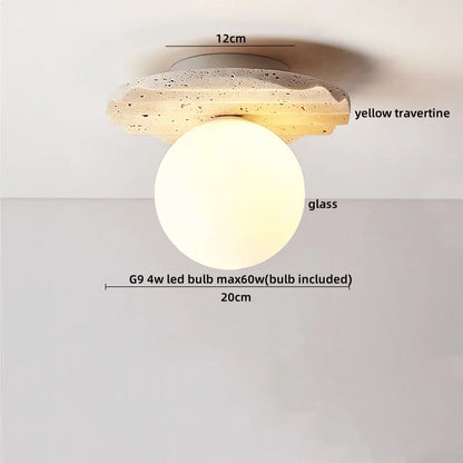 Decorbites™ Japan-Stil LED-Deckenleuchte Gelber Travertin-Stein Holz-Basis Schlafzimmerleuchte