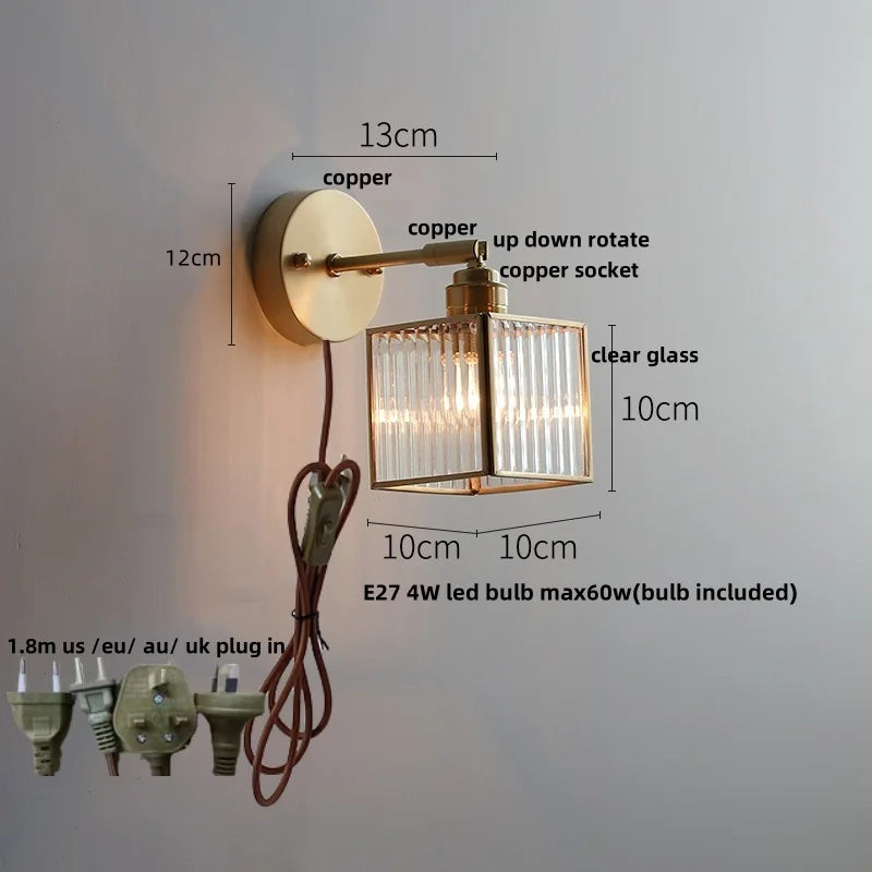 Decorbites™ Japanischer Stil LED-Wandleuchte mit klarem Glas und Zugschalter Nachttischlampe