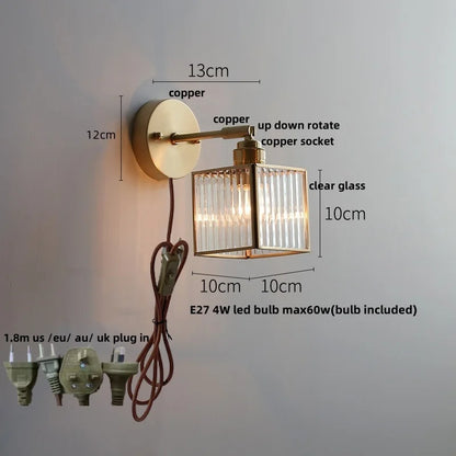 Decorbites™ Japanischer Stil LED-Wandleuchte mit klarem Glas und Zugschalter Nachttischlampe