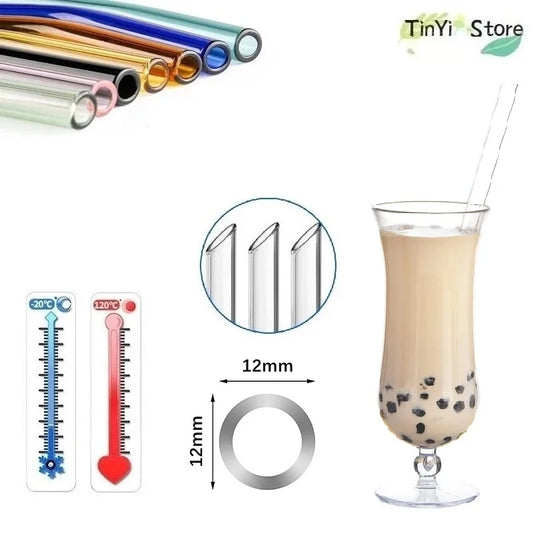 Decorbites™ Klar-Glas-Smoothie-Strohhalm 4er-Set, 12 mm breit für Boba-Bubble-Tea & Milchshakes