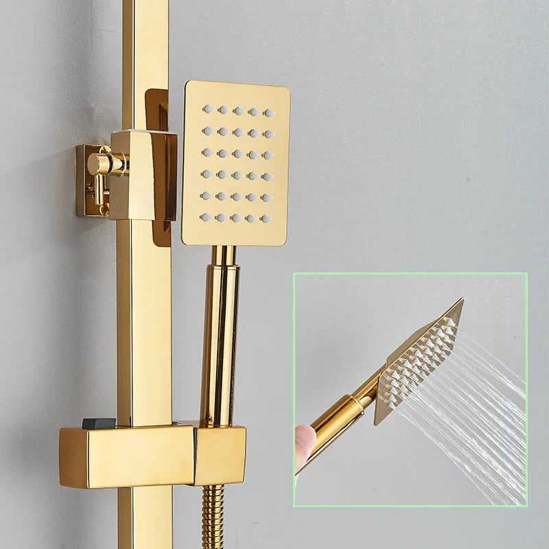 Decorbites™ Golden Thermostatisches Duscharmatur-Set mit Regendusche-Säule und 3-Wege-Mischer