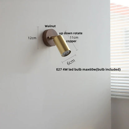 DecorBites™ Copper Lampshade LED Wall Sconce Pull Chain Switch Nordic Modern Walnut Wood Mirror Light