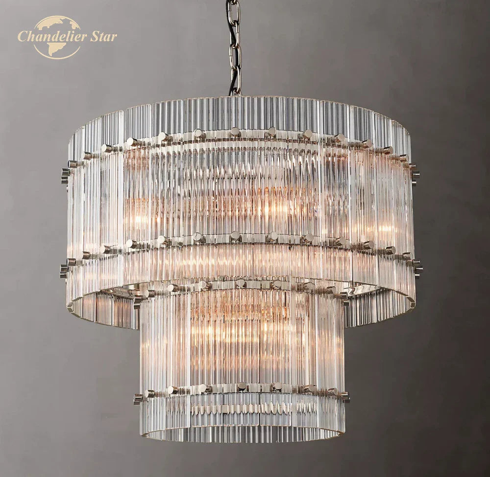 Decorbites™ Klarer LED-Glas-Lüster, zweistufiger runder Pendellicht für das Wohnzimmer