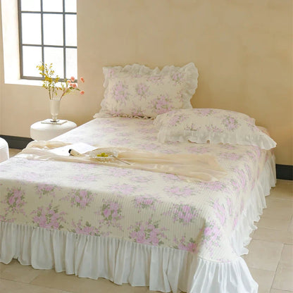 DecorBites™ Cotton Floral Ruffles Quilted Bedspread Set with Pillowcases