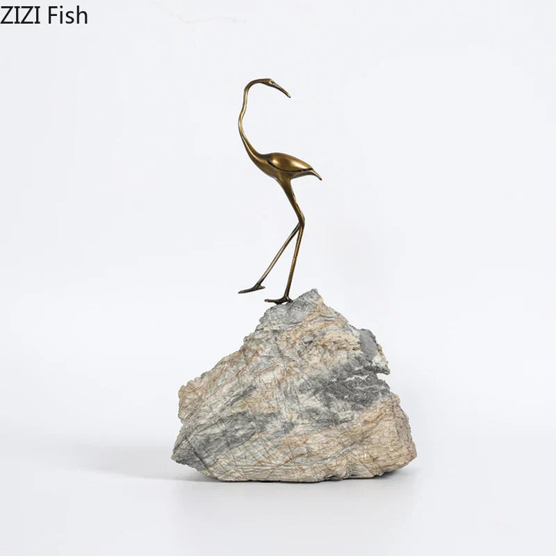 Decorbites™ Goldene Kranich-Skulptur: Moderne Schreibtisch-Dekoration und Handwerkskunst für Raumästhetik