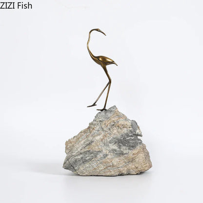 Decorbites™ Goldene Kranich-Skulptur: Moderne Schreibtisch-Dekoration und Handwerkskunst für Raumästhetik