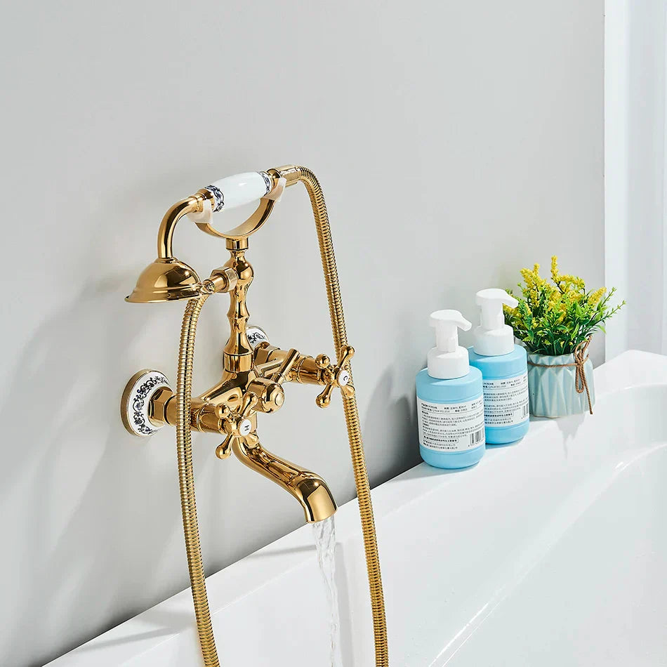 Decorbites™ Golden Schwarzer Badewannenarmatur mit Handbrause und drehbarem Auslauf
