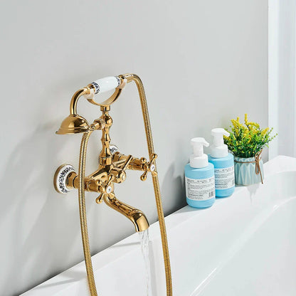 Decorbites™ Golden Schwarzer Badewannenarmatur mit Handbrause und drehbarem Auslauf