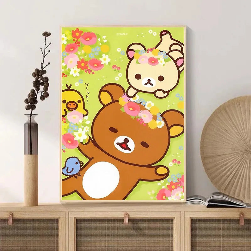Anime Cute Cartoon R-Rilakkuma Poster Wall Art Canvas Printing Manga Bear Chick Cat Reading Nursery Kids Kawaii Room Decor