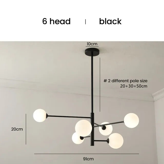 Decorbites™ Elegante Schwarz-Gold-Glas-Kugel-LED-Deckenleuchter für Zuhause | Moderne Pendelleuchte für Wohn-, Ess- und Schlafzimmer