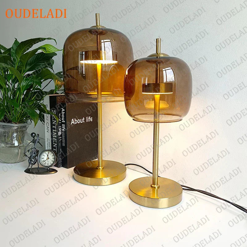 Gold Glass Desk Lamp Dia24cm For Workspace