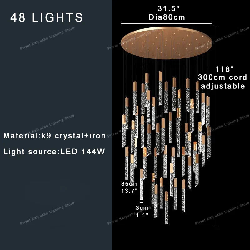 DecorBites™ Crystal Circular Staircase Chandelier for Villa Duplex Foyer Decoration