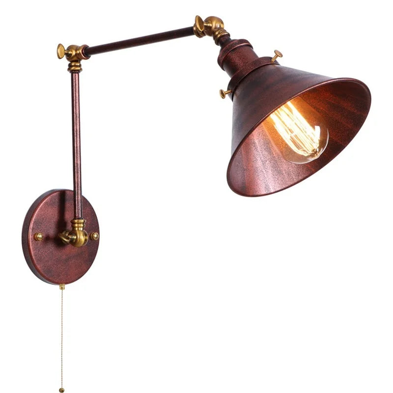 Decorbites™ Eisen LED Wandlampe mit Zugschalter Industrie Vintage Loft Treppenbeleuchtung